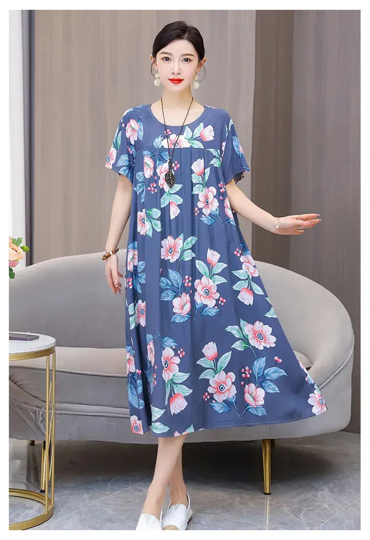 2023 Cotton Silk Floral Long Dress Large Size — feature 36