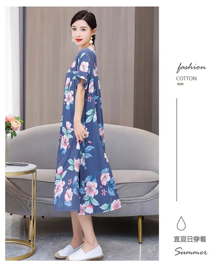 2023 Cotton Silk Floral Long Dress Large Size — feature 37