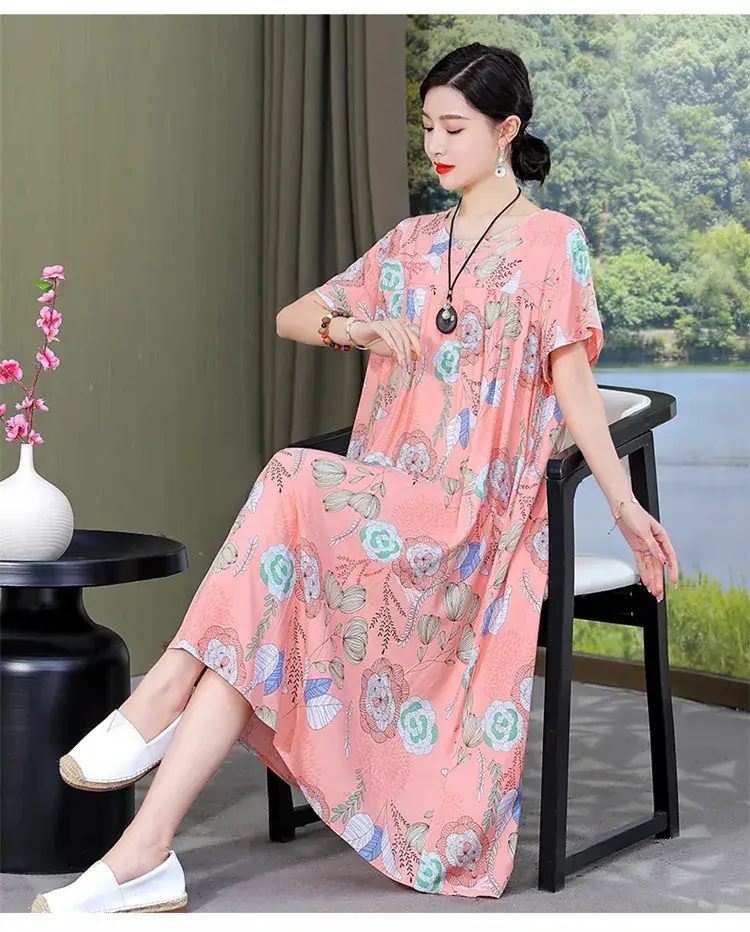 2023 Cotton Silk Floral Long Dress Large Size — feature 39