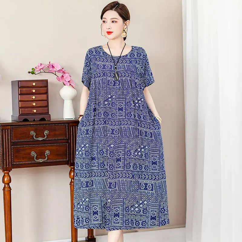 2023 Cotton Silk Floral Long Dress Large Size - Image 11