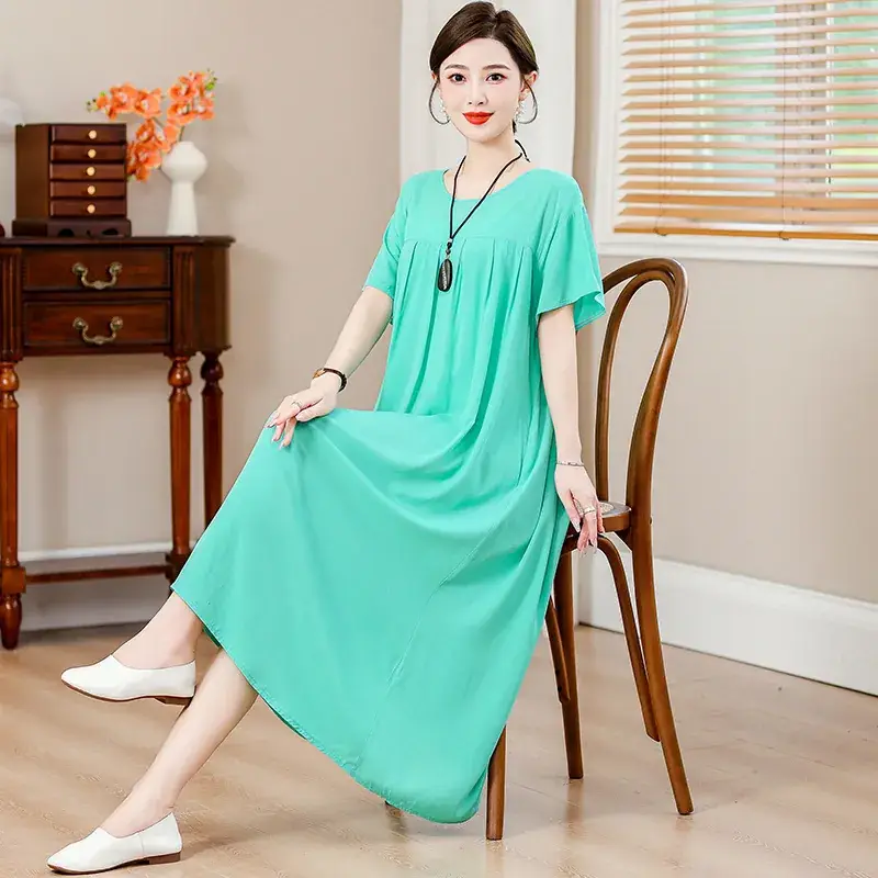 2023 Cotton Silk Floral Long Dress Large Size - Image 17