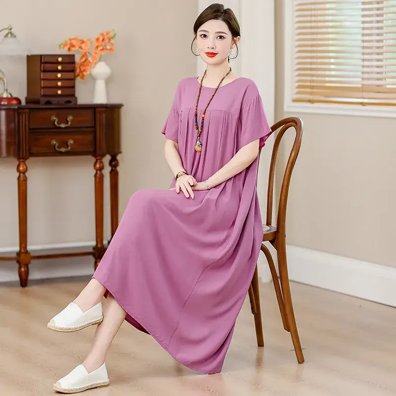 2023 Cotton Silk Floral Long Dress Large Size - Image 18