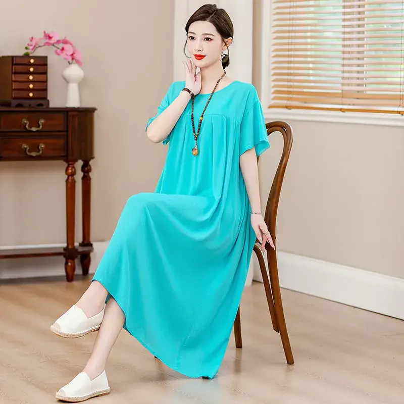 2023 Cotton Silk Floral Long Dress Large Size - Image 20