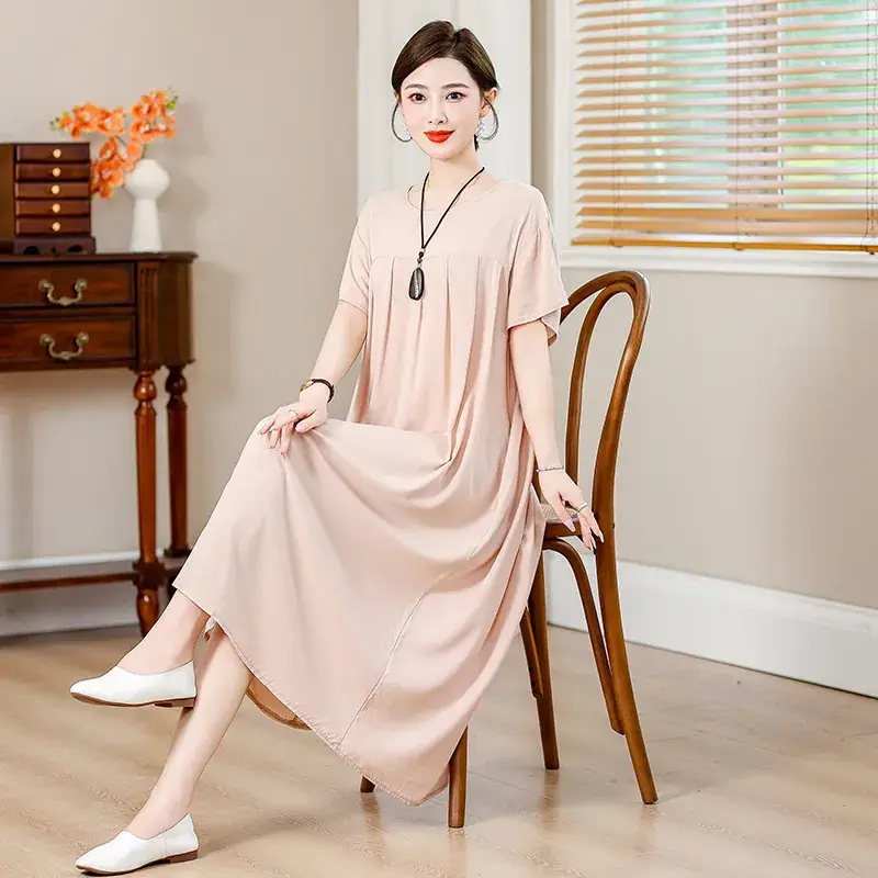 2023 Cotton Silk Floral Long Dress Large Size - Image 21