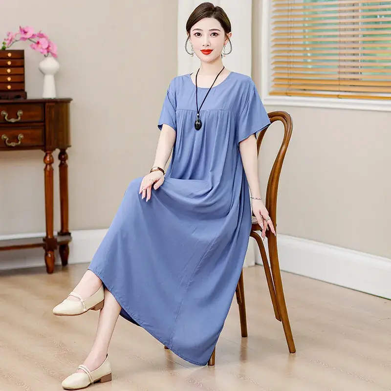 2023 Cotton Silk Floral Long Dress Large Size - Image 23