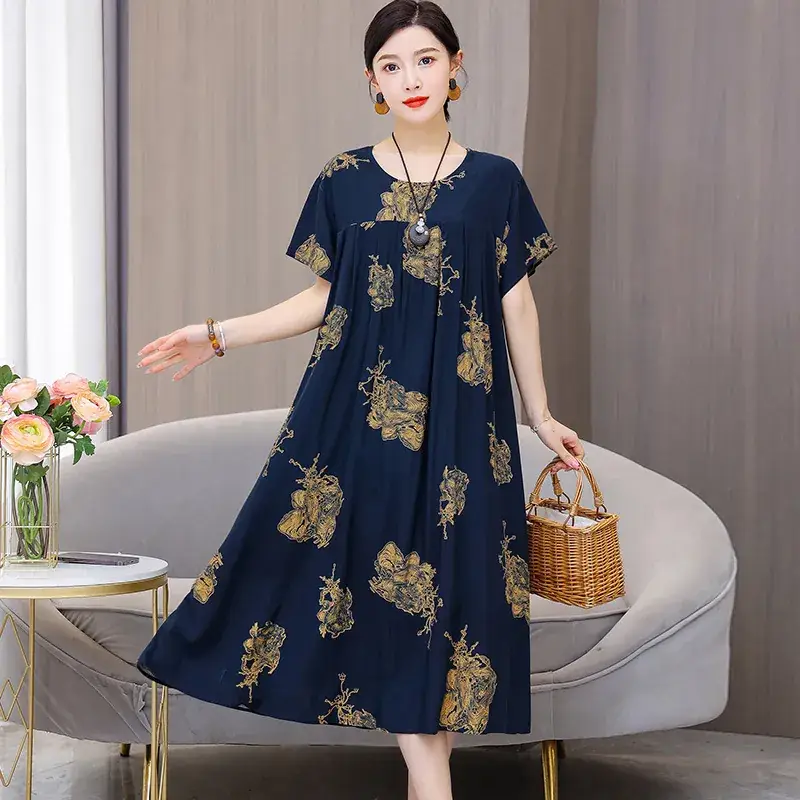 2023 Cotton Silk Floral Long Dress Large Size - Image 8