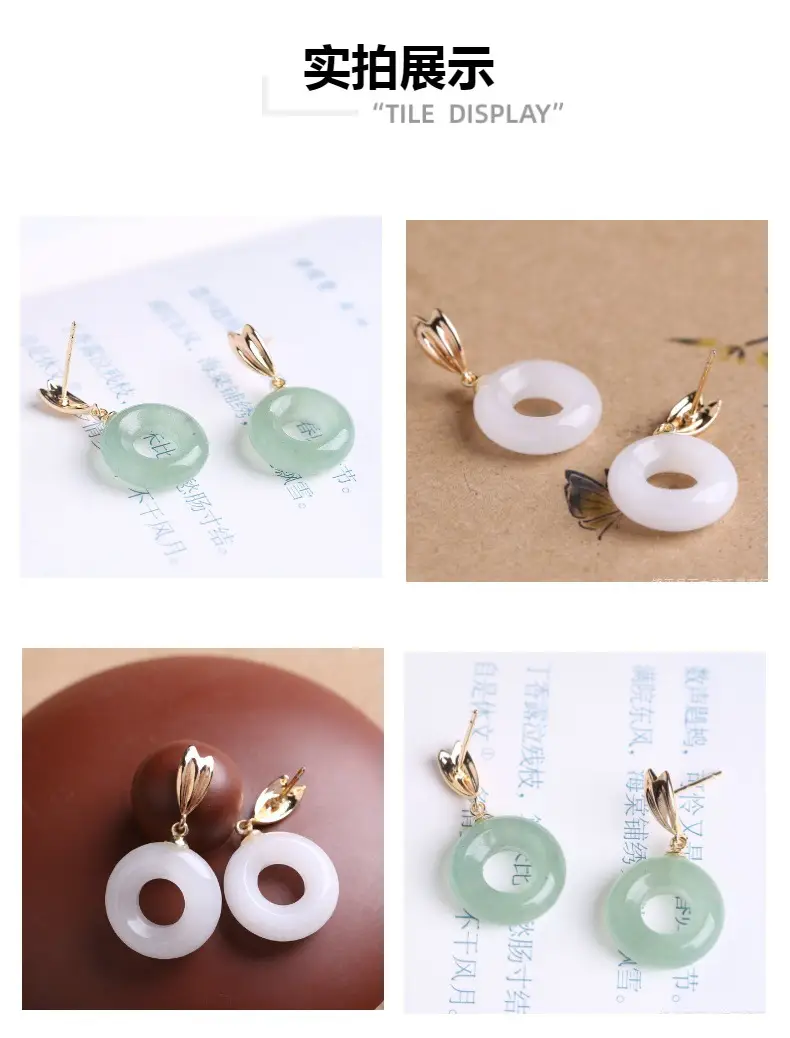 Natural Xinjiang White Jade Earrings S925 Silver — feature 6