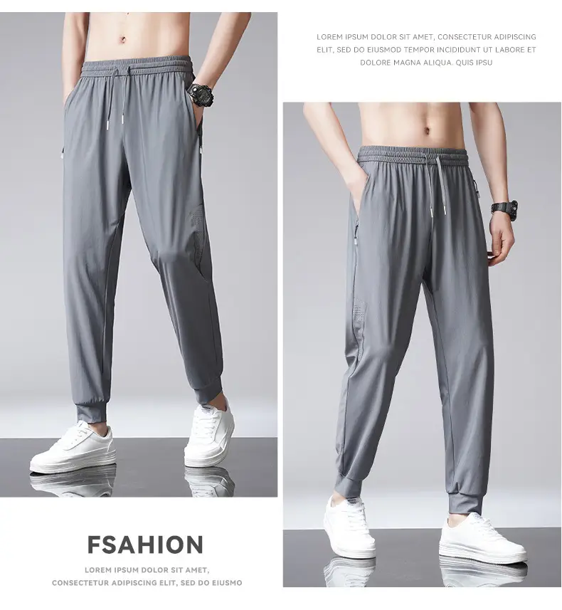 Men's Ice Silk Casual Pants Large Summer Loose Straight Draps — feature 27