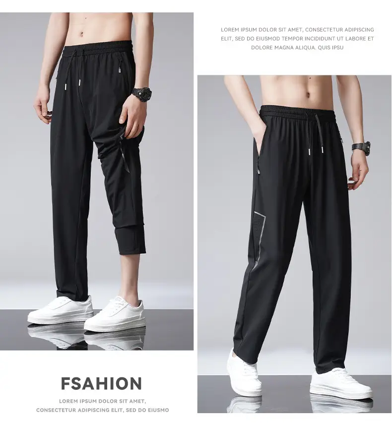 Men's Ice Silk Casual Pants Large Summer Loose Straight Draps — feature 31