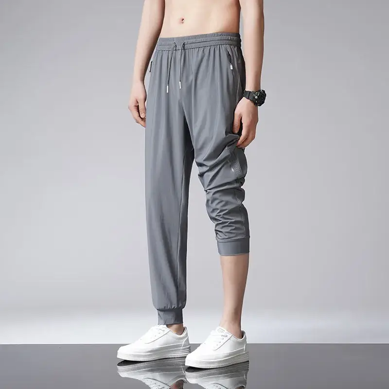 Men's Ice Silk Casual Pants Large Summer Loose Straight Draps