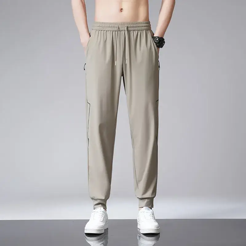 Men's Ice Silk Casual Pants Large Summer Loose Straight Draps