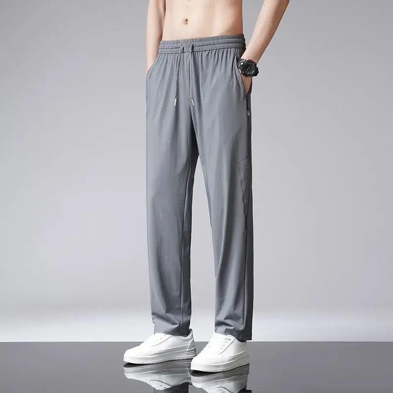 Men's Ice Silk Casual Pants Large Summer Loose Straight Draps