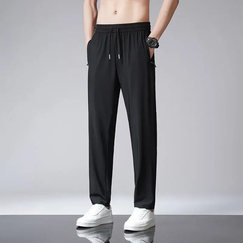 Men's Ice Silk Casual Pants Large Summer Loose Straight Draps