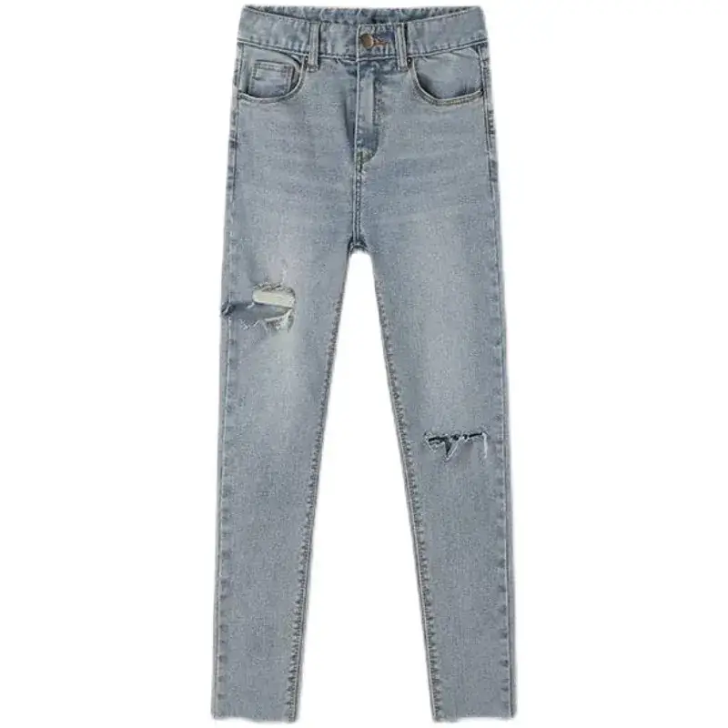 Women Ripped Skinny Jeans Short Cropped Summer High Waist Slim Fit - Image 5