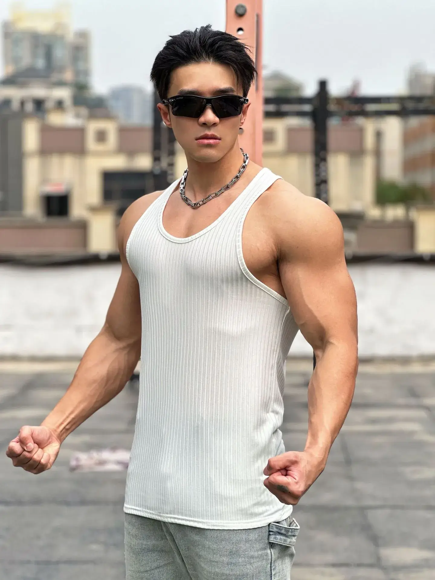Men's White Muscle Vests Summer Sports Wear