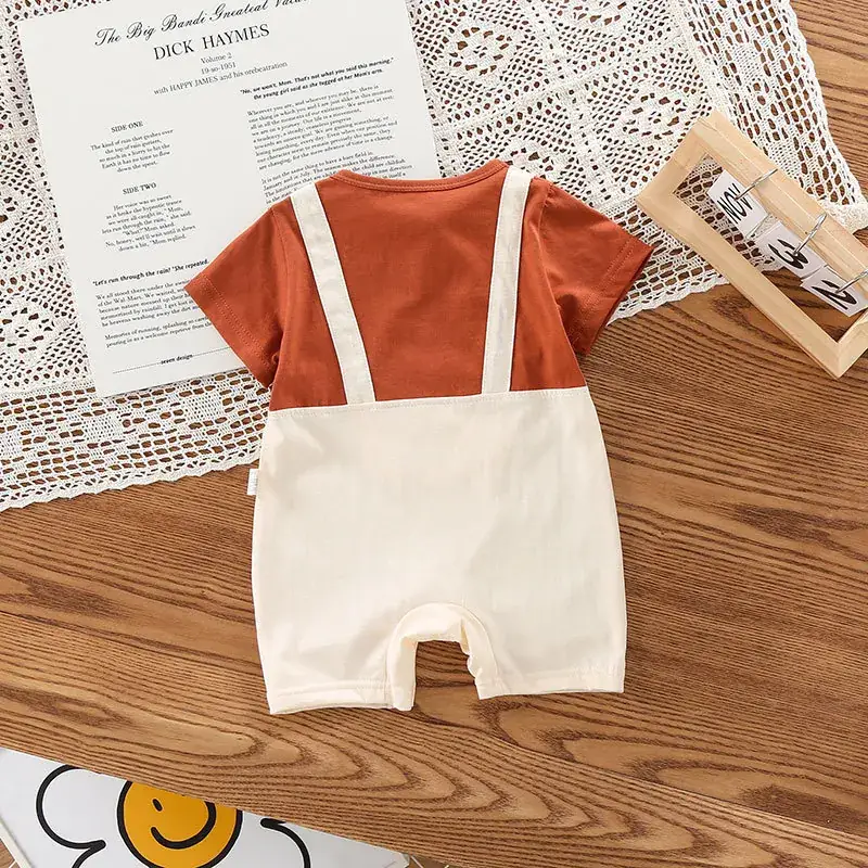 Baby Strap Jumpsuit Brown Cartoon Bear Short Sleeve - Image 5