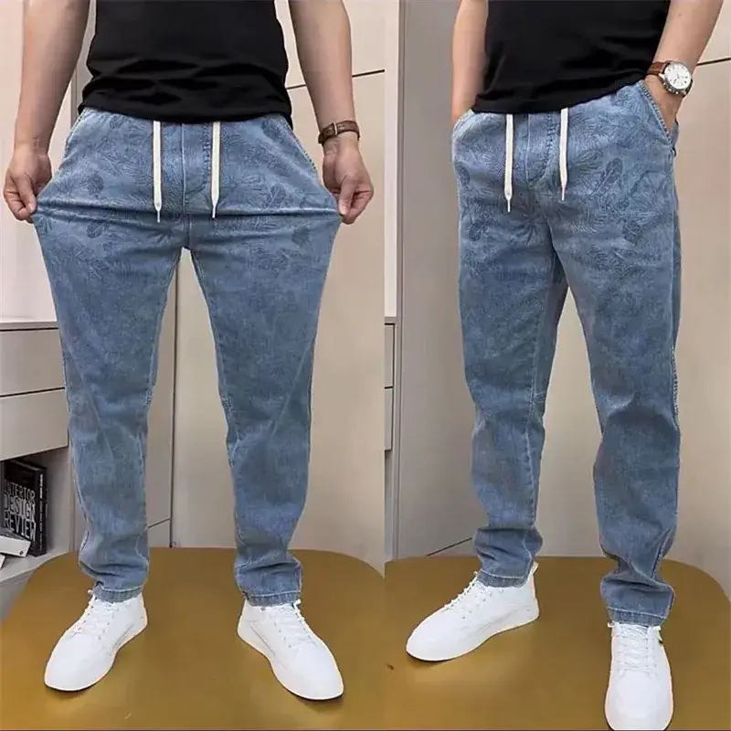 Men Blue Slimming Elastic Jacquard Jeans Casual Pants - Image 5