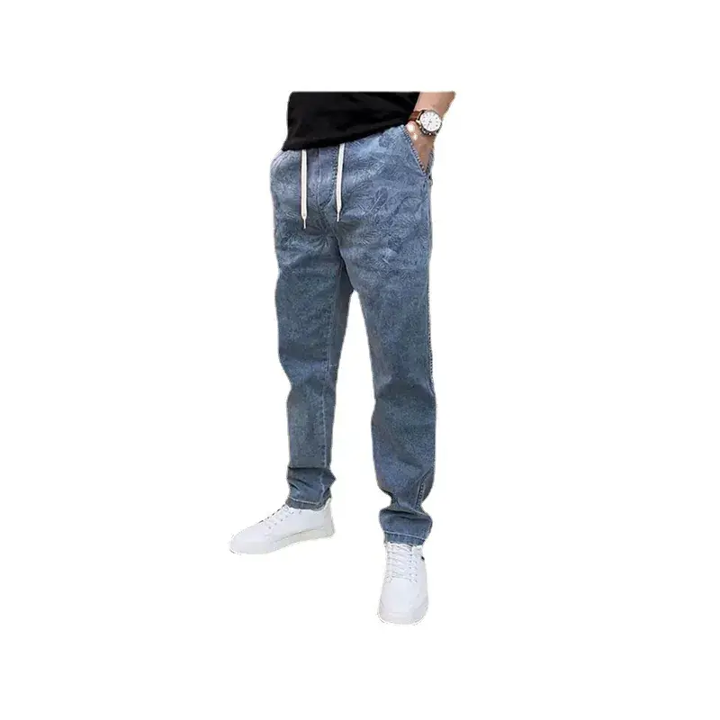 Men Blue Slimming Elastic Jacquard Jeans Casual Pants - Image 6