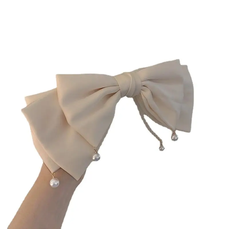 Elegant Satin Bow Hairpin with Pearl Accents - Image 7