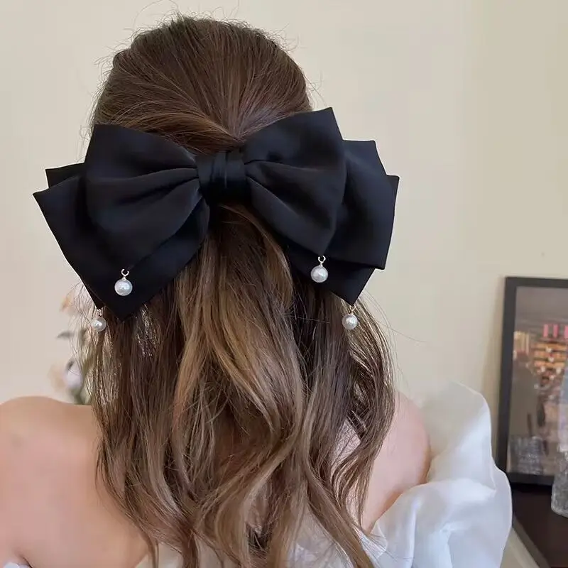 Elegant Satin Bow Hairpin with Pearl Accents — feature 3