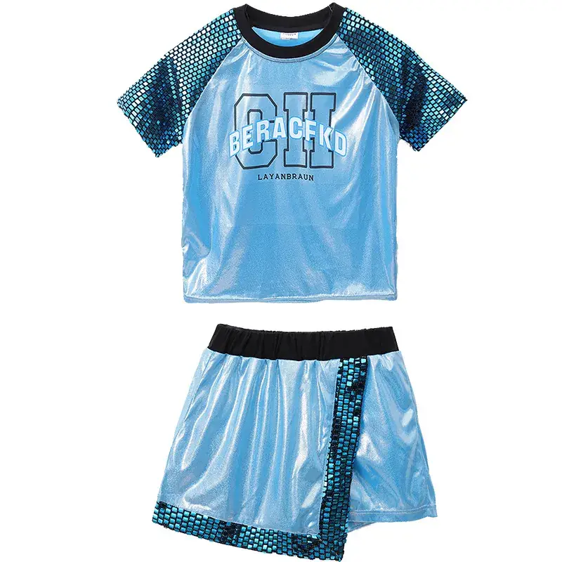 Children Hip Hop Sequins Shorts Outfit Blue Party Wear