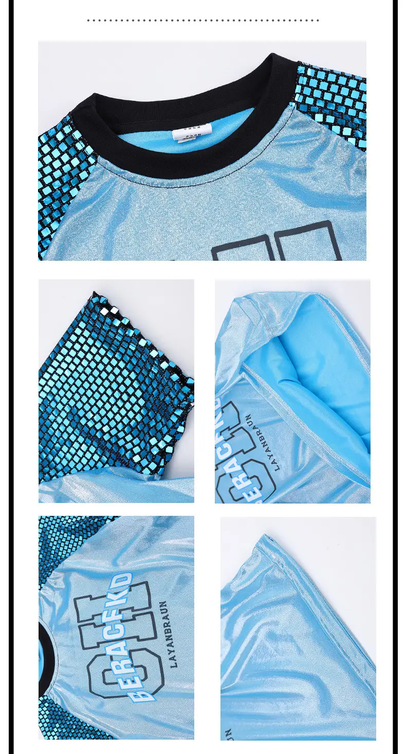 Children Hip Hop Sequins Shorts Outfit Blue Party Wear — feature 17