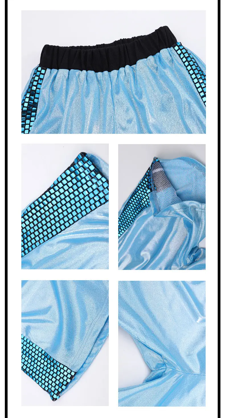 Children Hip Hop Sequins Shorts Outfit Blue Party Wear — feature 18