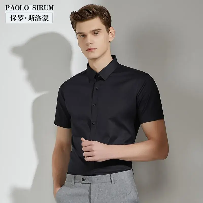 Men's Blue Bamboo Fiber Short Sleeve Shirt - Image 8