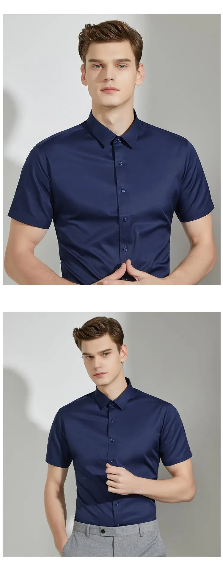 Men's Blue Bamboo Fiber Short Sleeve Shirt — feature 25