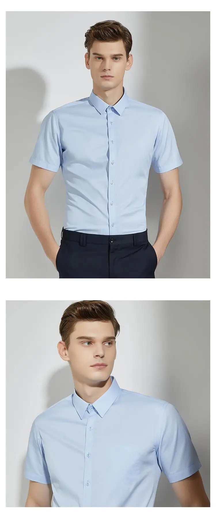 Men's Blue Bamboo Fiber Short Sleeve Shirt — feature 27