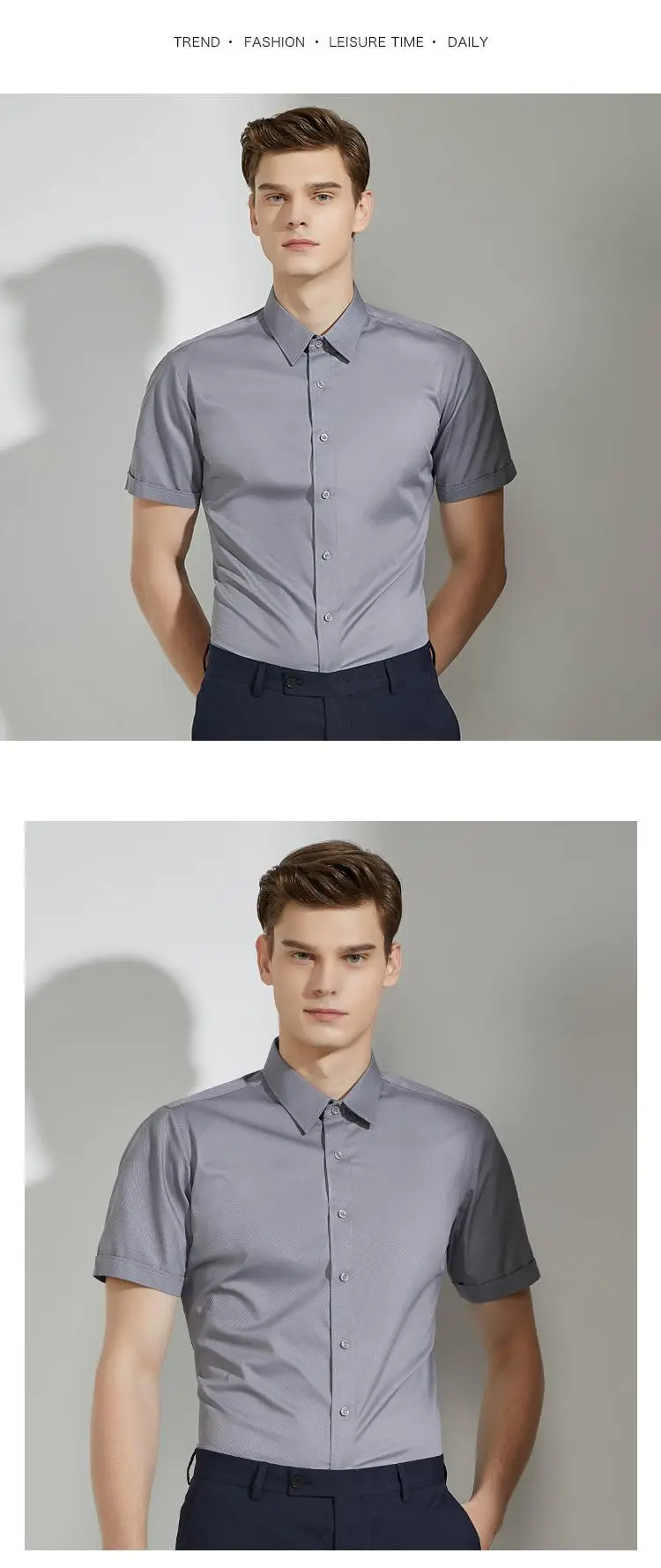 Men's Blue Bamboo Fiber Short Sleeve Shirt — feature 29