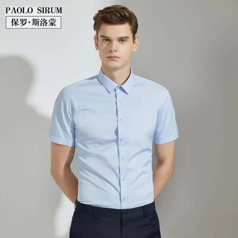 Men's Blue Bamboo Fiber Short Sleeve Shirt - Image 2