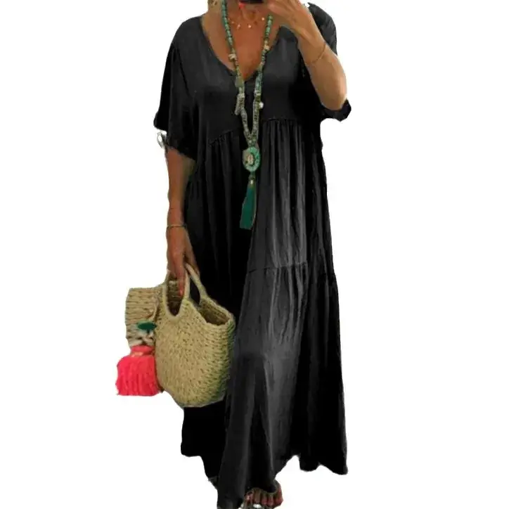 2025 Spring Summer V Neck Long Swing Dress Multi Color Multi Size - Image 11