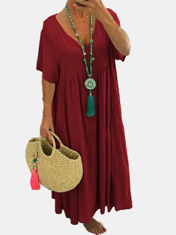 2025 Spring Summer V Neck Long Swing Dress Multi Color Multi Size - Image 7