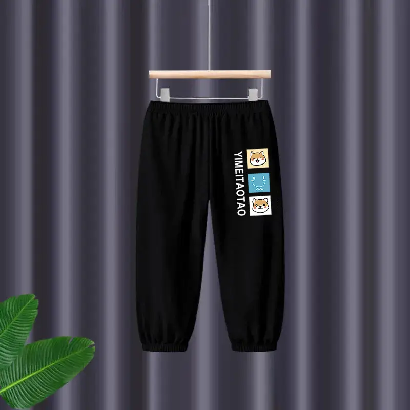Thin Dry Summer Boys Girls Cotton Trousers Black Beige — feature 10