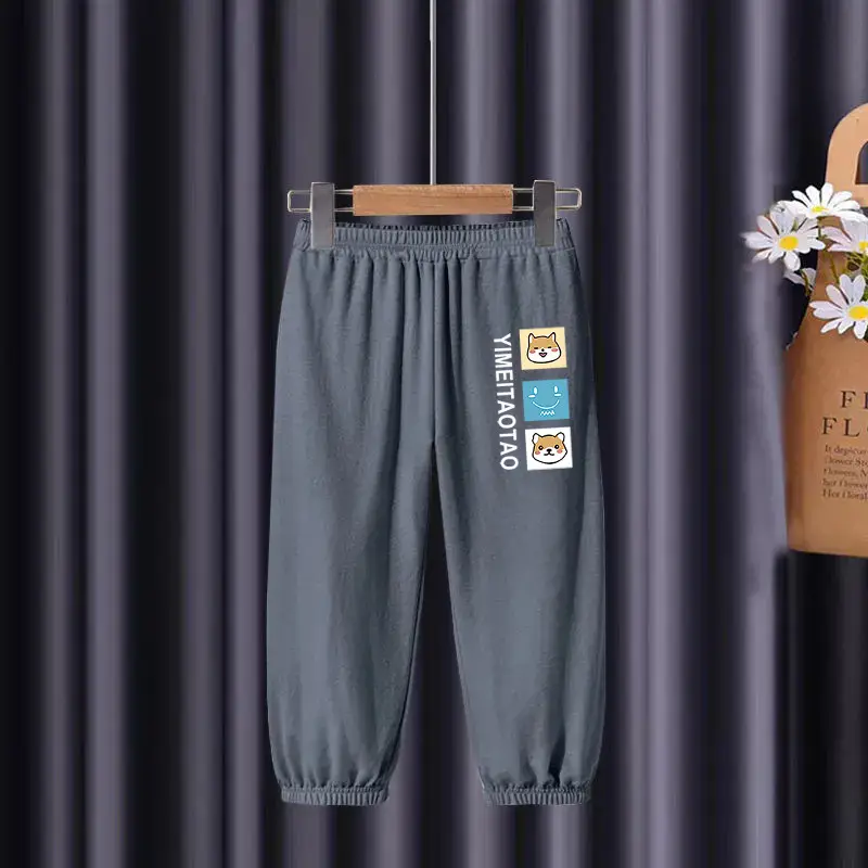 Thin Dry Summer Boys Girls Cotton Trousers Black Beige — feature 11