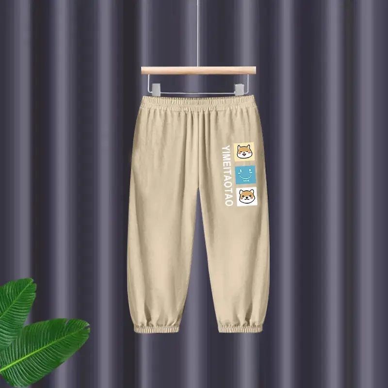 Thin Dry Summer Boys Girls Cotton Trousers Black Beige — feature 6