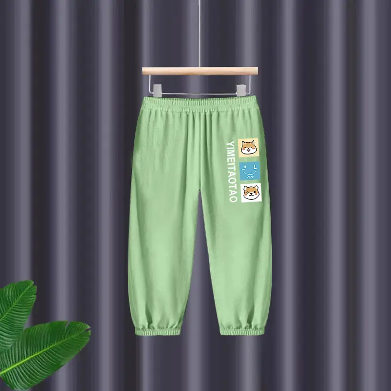 Thin Dry Summer Boys Girls Cotton Trousers Black Beige — feature 7