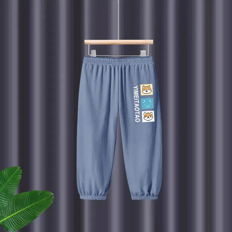Thin Dry Summer Boys Girls Cotton Trousers Black Beige — feature 8