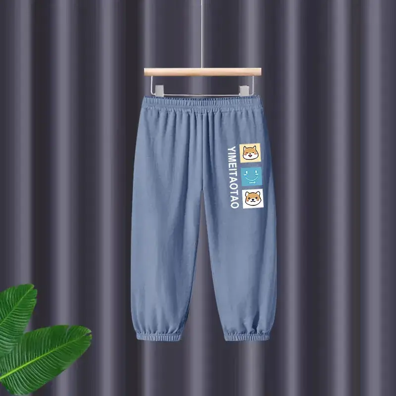 Thin Dry Summer Boys Girls Cotton Trousers Black Beige - Image 3