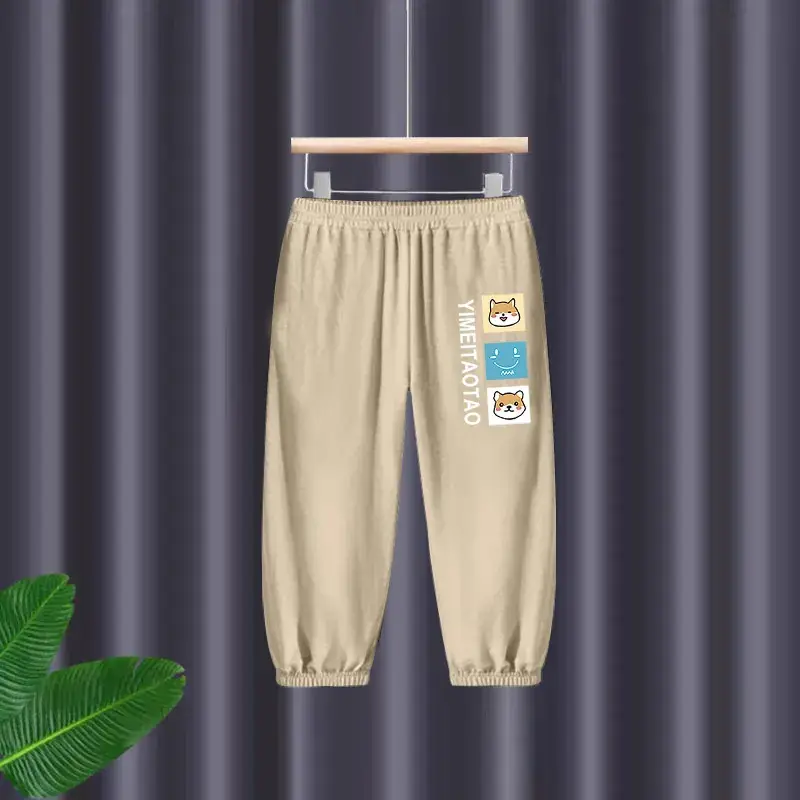 Thin Dry Summer Boys Girls Cotton Trousers Black Beige - Image 4