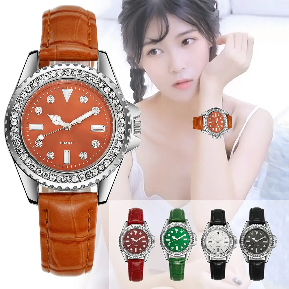 Green Quartz Watch with Diamond-Encrusted Plate for Women — feature 4