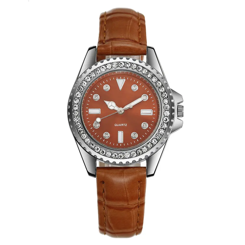 Green Quartz Watch with Diamond-Encrusted Plate for Women