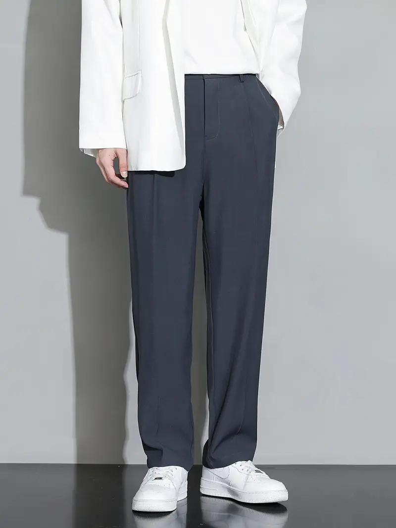 Beige Straight Leg Trousers Spring Autumn Men Suit Pants