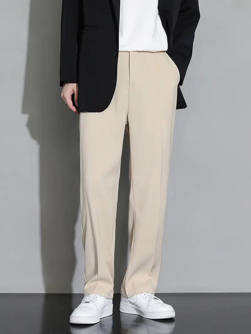 Beige Straight Leg Trousers Spring Autumn Men Suit Pants