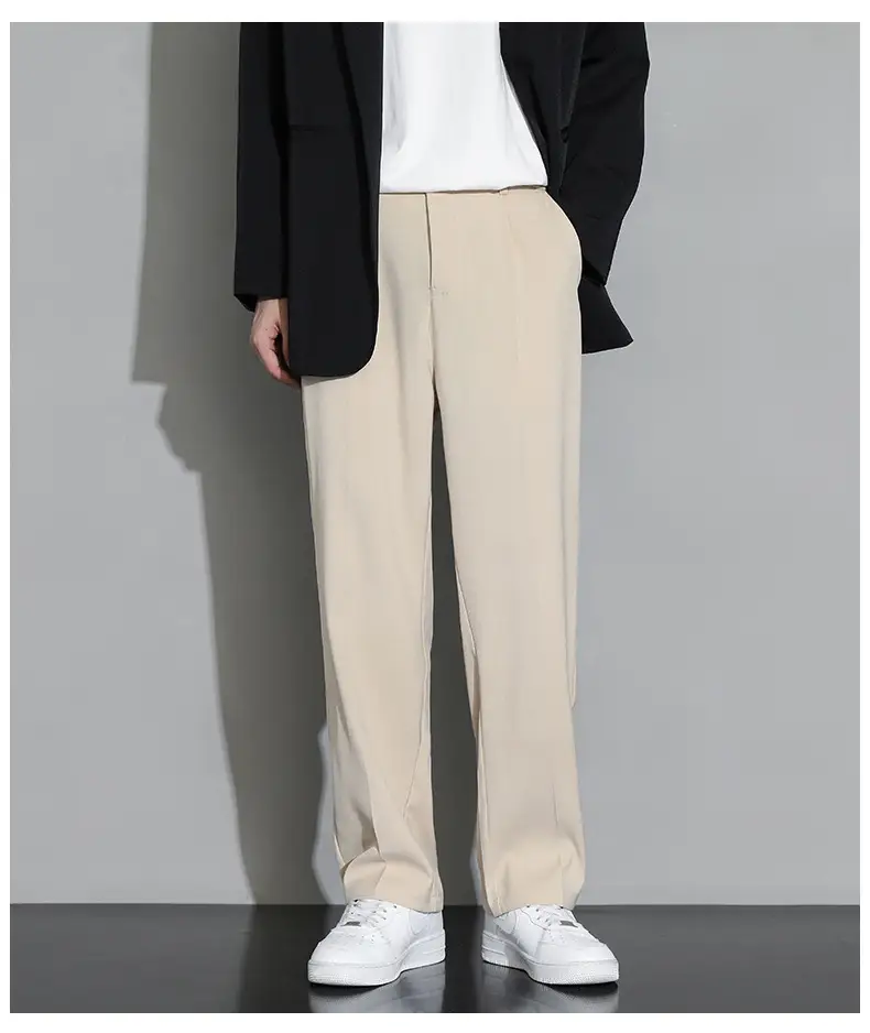 Beige Straight Leg Trousers Spring Autumn Men Suit Pants — feature 11