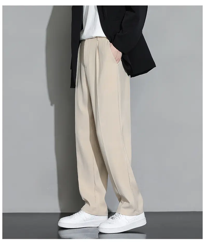 Beige Straight Leg Trousers Spring Autumn Men Suit Pants — feature 12