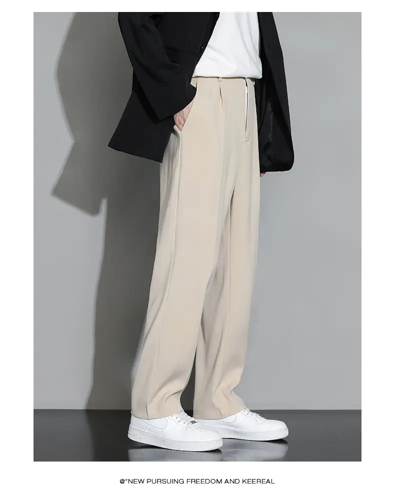 Beige Straight Leg Trousers Spring Autumn Men Suit Pants — feature 13