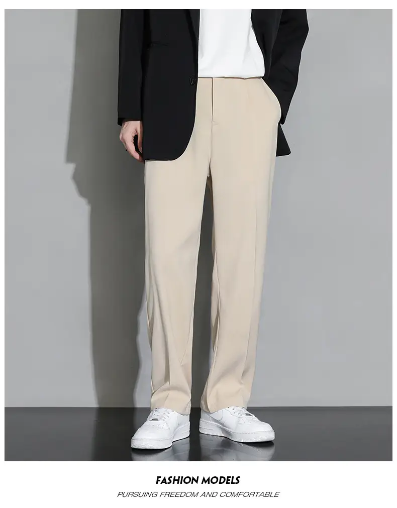 Beige Straight Leg Trousers Spring Autumn Men Suit Pants — feature 14