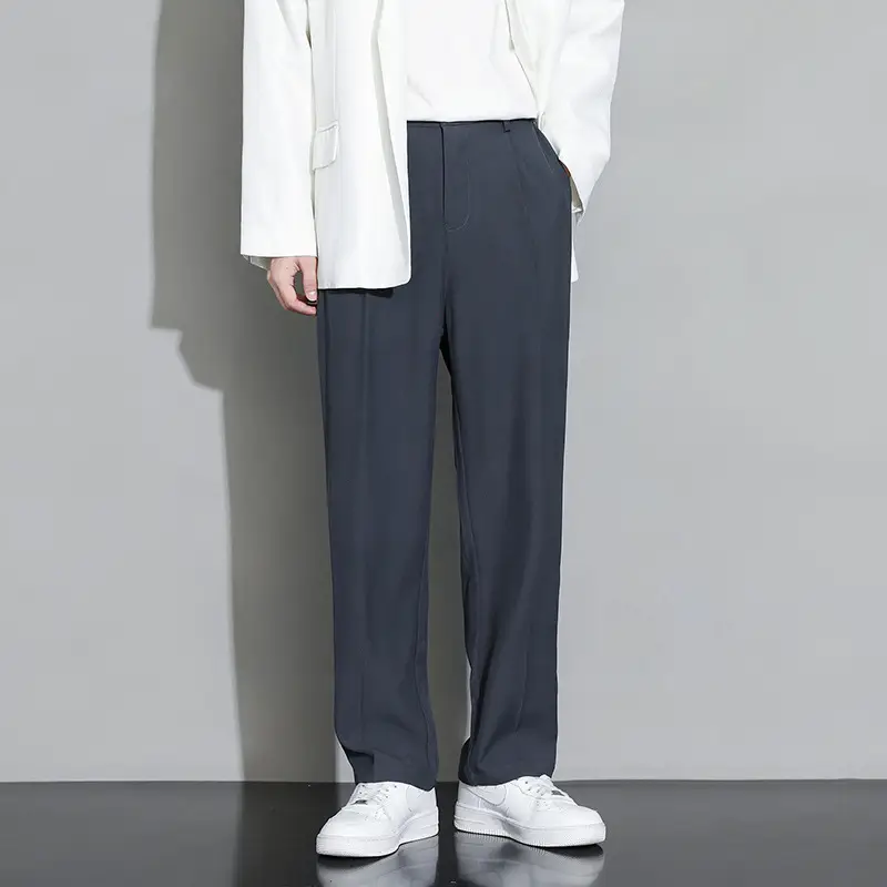 Beige Straight Leg Trousers Spring Autumn Men Suit Pants